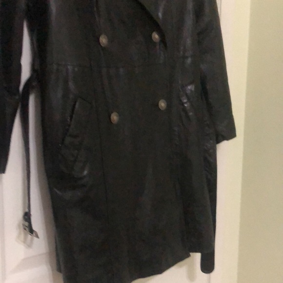 REAL Leather black trench coat jacket pockets - Picture 3 of 8